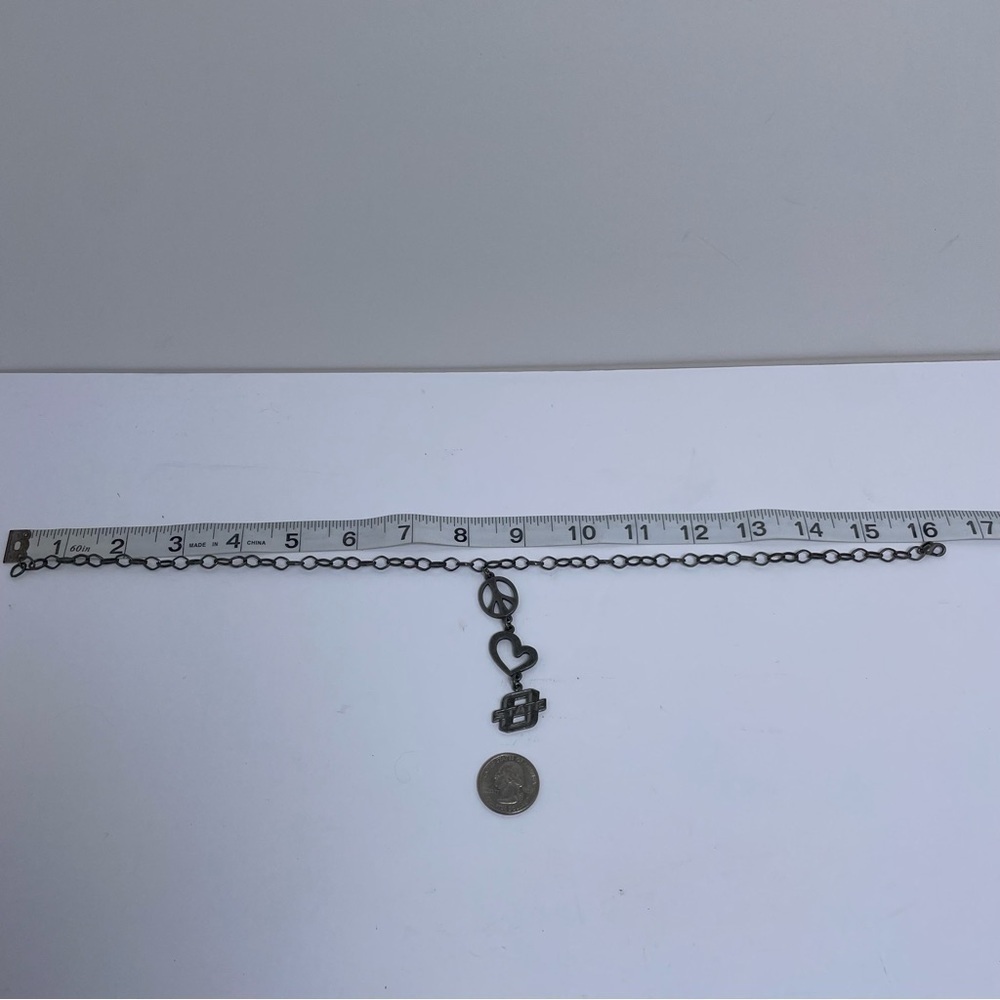 Peace, Love and O-State Pewter Tone Lariat Necklace - Picture 4 of 5